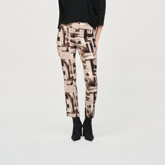 Joseph Ribkoff Vanilla/Multi Abstract Print Slim Pull-On Pants Sz 8 Style 243304 - Picture 1 of 11
